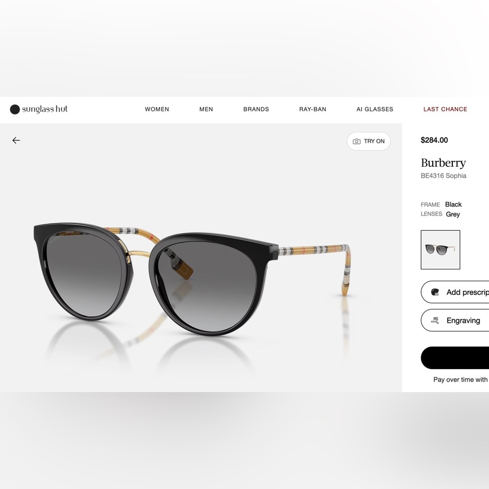 BURBERRY Black Sophia Sunglasses